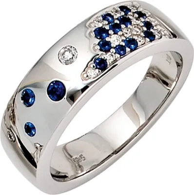 Produktbild von Ring Damenring Safire & Diamant Brillanten 585 Weißgold Gold Damen Goldring Innenumfang 58mm  Ø18.5mm