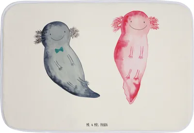 Produktbild von Mr. & Mrs. Panda Badezimmerteppich Axolotl Freundin - Weiß - Geschenk, Axolot, Badteppich, Schwanzlurch, Lurch, duschmatte, Badezimmer Matte, bad läufer, Liebe, Badematte