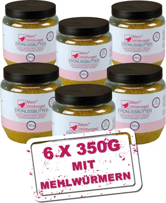 Produktbild von Wildvogel Erdnussbutter mit Mehlwürmern 6 x 350g - aus natürlichen Saaten und Mehlwürmern - MeinWildvogel
