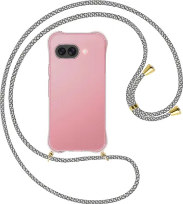 Produktbild von Handykette Backcover-Schutzhülle mit Band (Metall goldfarben) für Google Pixel 9A - weiß/grau kariert