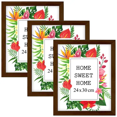 Produktbild von MG Design Set aus 3 Braun Bilderrahmen 24 x 30 cm - Aus echtem Holz mit Acrylglas, zum Aufhängen & Aufstellen, für Fotos, Poster & Puzzle