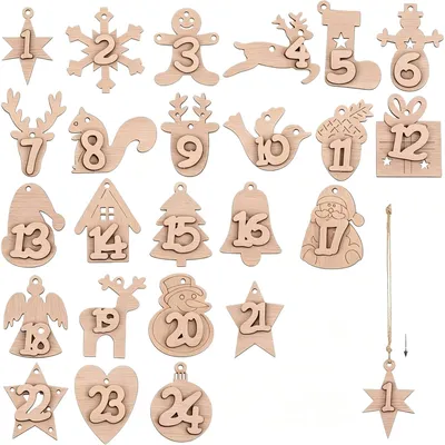 24er-Set Holz-Zahlen 1–24, Adventskalender, Weihnachtsdeko