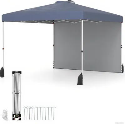 Produktbild von COSTWAY 3x3m Pop-up-Pavillon, Gartenpavillon tragbar mit Seitenwand, Schattenspender, Tasche, 8 Heringen, 4 Ankern, 4 Windseilen & 4 Sandsäcken Grau