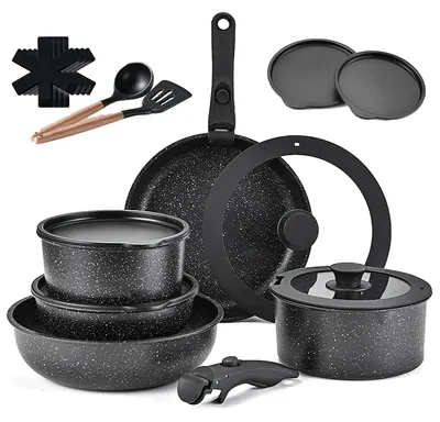 Image de Ensemble de batterie de cuisine, 17 pièces, revêtement antiadhésif en céramique, ensemble de 17 pièces