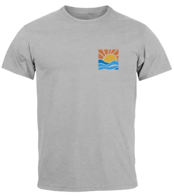 Produktbild von Herren T-Shirt Logo Print Sommer Sonne Welle Strand Beach Style Fashion Streetstyle Neverless® grau XS