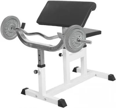 Produktbild von GORILLA SPORTS® Curlbank - mit Curlstange 120cm, Gusseisen Hantelscheiben, bis 200kg, Sitz, Curlpult, Ablage 5-Fach verstellbar, Rutschfesten Füßen - Curl Hantelbank, Scottbank, Bizepsbank, Hantelset