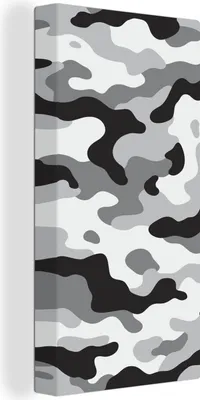 Produktbild von MuchoWow® - Leinwandbilder - Schwarz-weißes Camouflage-Muster, Wandbild, Wanddeko Bilder Wohnzimmer, 20x40 cm