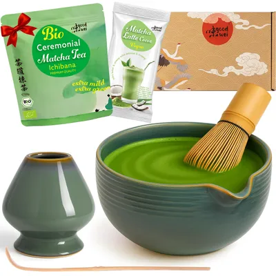 Matcha-Set mit Bio-Pulver, Schale, Besen, Halter & Löffel