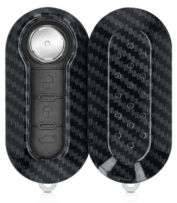 Produktbild von kwmobile Autoschlüssel Hülle kompatibel mit Fiat Lancia 3-Tasten Klapp Autoschlüssel - Hardcover Schutzhülle Schlüsselhülle Cover Carbon Schwarz