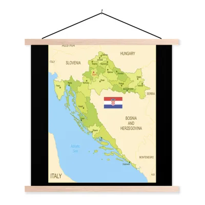 Produktbild von MuchoWow® Textilposter Karte von Kroatien mit der Flagge 120x120 cm mit holzfarbenen Rahmen - Textil-Poster
