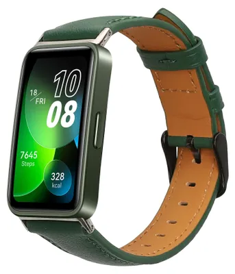 Produktbild von kwmobile Echtleder Uhrenarmband für Huawei Band 10 / 9 / 8 Armband - Ersatzarmband für Fitnesstracker - Wechselarmband Smartwatch - Dunkelgrün