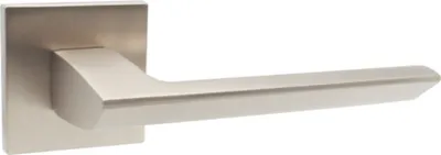 Produktbild von DOMINO Türgriff ohne Schlossrosette | quadratische Rosette | Türklinke für Zimmertür, Bürotür | Türbeschläge aus Aluminium  |Satin Nickel Türdrückergarnitur |ELENA QR SLIM SN