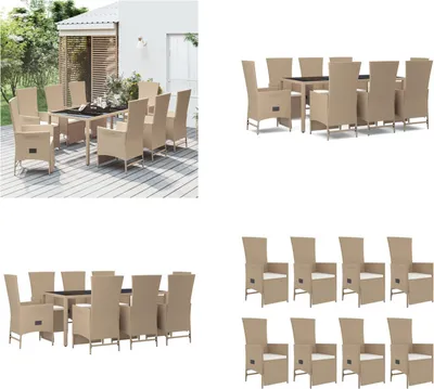 Produktbild von vidaXL 9 tlg. Garten Essgruppe mit Kissen Beige Poly Rattan - Garten Essgruppe - Garten Essgruppen - Essgruppe - Essgruppe Terrasse