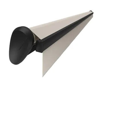 Produktbild von offene Gelenkarmmarkise PL01 mit Elektromotor mit Nothandkurbelfunkion rechts 300x200cm Gestellfarbe anthrazit Dessin uni beige