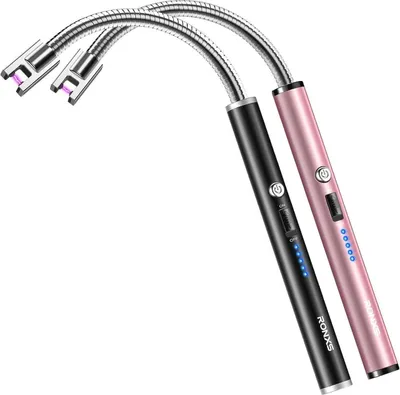 Obrázek produktu pro Tyčový zapalovač s elektrickým obloukem, delší krk, bezpečnostní pojistka, dobíjecí typ C, zapalovač svíček - černý/růžový