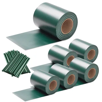 Produktbild von Yakimz Sichtschutzstreifen Verschiedene Doppelstabmatten PVC Zaun Folie Gartenzaun Reflexionsarm mit Clips 6 Rollen á 35m x 19cm Grün