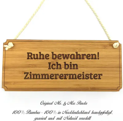 Produktbild von Mr. & Mrs. Panda Hinweisschild Zimmerermeister - Geschenk, Geschenkidee, Firmenschild, Schild, Graviert, Landhaus, Shabby, Türschild, Wegweiser, Werbeschild, Büroschild
