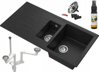 Immagine prodotto di Granitan | Lavello in granito Solaria - 995x498 mm - Nero - Alta qualità - con sifone click-clack