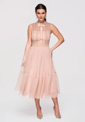 Produktbild von LARICA Midikleid Ausgestellt Stehkragen Romantisch Vintage LA-OM-DLR336 nude XS