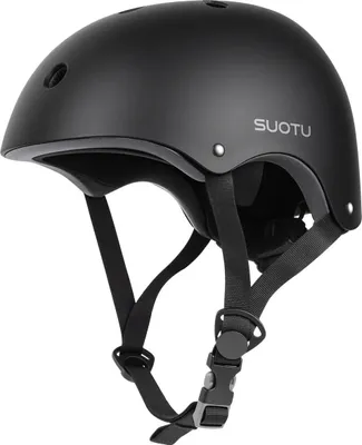 Obrázok produktu pre Suotu – Ľahká detská prilba pre deti vo veku 3–8 rokov | Nastaviteľná čierna prilba pre skateboarding, jazdu na bicykli a kolieskových korčuliach | Veľkosť M