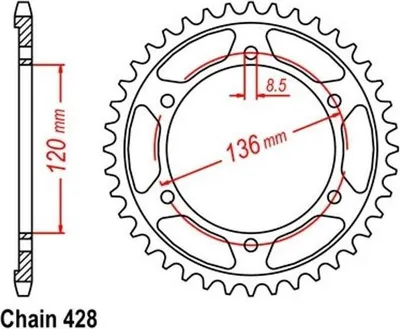 Zdjęcie produktu dla Zębatka 57 Z skok 428 do YAMAHA SRX 400 85-88 Tylna zębatka