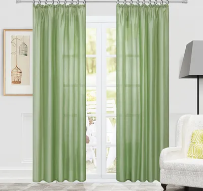Produktbild von Joyswahl Vorhang Voile Gardinen mit Kräuselband Fensterschal Schlafzimmer Wohnzimmer Blickdicht glänzender Stoff Halbtransparent Uni Grün HxB 225x140cm 1 Stück