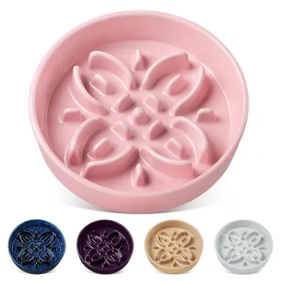 Produktbild von Hundenapf Keramik Antischlingnapf Blumenlabyrinth Rosa 960 ML