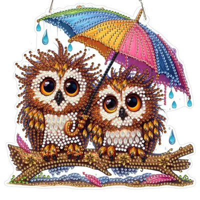 Immagine prodotto di Ciondolo "Diamond Painting" a forma di gufo con catena, kit per creare decorazioni per finestre, adatto a bambini e adulti
