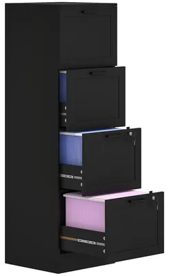 Produktbild von Aktenschrank mit 4 Schubladen, verstellbarer Schiene und 2 Schl?ssern, Holz, 40 x 40 x 131 cm, Schwarz