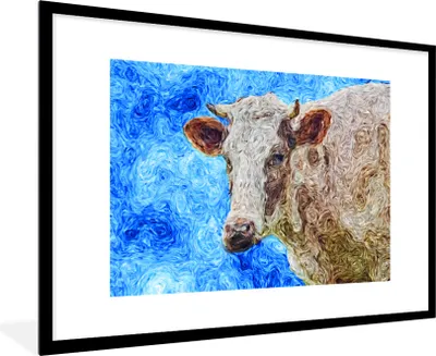 Produktbild von MuchoWow® Gerahmtes Poster Ein abstraktes Ölgemälde einer Kuh 90x60 cm - Poster mit Schwarzem Bilderrahmen Wandposter Rahmen Foto Bilder - Wanddekoration - Fotos