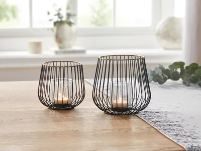Produktbild von ohne Marke Windlicht 2er-Set anthrazit/gold OneSize