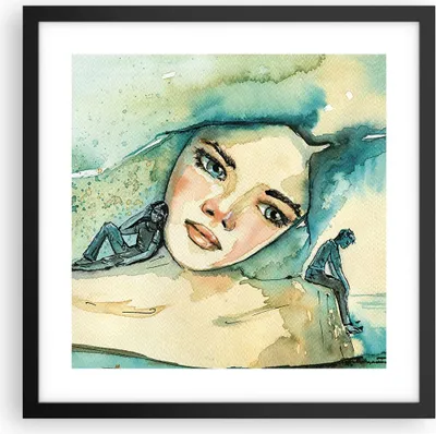 Produktbild von Gerahmtes Poster - Schwarzer Rahmen - Aquarell Frau Emotionen - 40x40 cm - Wand Bild - Wanddeko - Wandbilder - Kunstposter - Wandposter - Bilderrahmen - Bilder - Kunstdruck - P2BAC40x40-4858