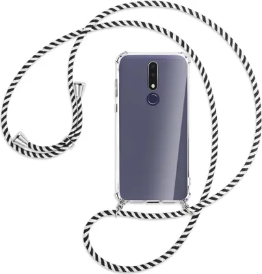Produktbild von Handykette Backcover-Schutzhülle mit Band (Metall silberfarben) für Nokia 3.1 Plus - schwarz/weiß gestreift