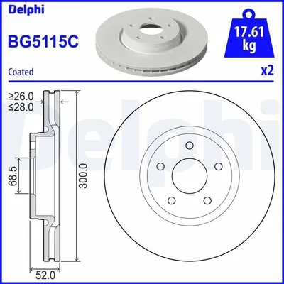 Produktbild von 2x DELPHI Bremsscheibe BG5115C für FORD MONDEO IV Turnier (BA7) MONDEO IV (BA7)
