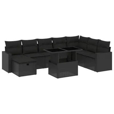 Produktbild von vidaXL 9-tlg. Garten-Sofagarnitur mit Kissen Schwarz Poly Rattan
