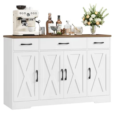 Produktbild von Sideboard Küchenschrank - 140 cm Breit - 3 Schubladen - 4 Türen - 2 Verstellbare Regale - Holz - Weiß