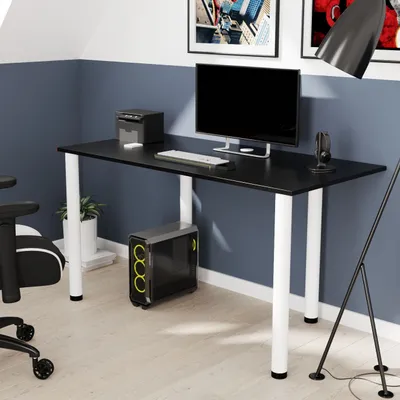 Produktbild von AKKE Schwarz Schreibtisch mit weiße beine LxBxH: 100x55x74 cm