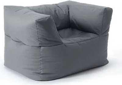 A gray beanbag chair in an isolated studio setting.