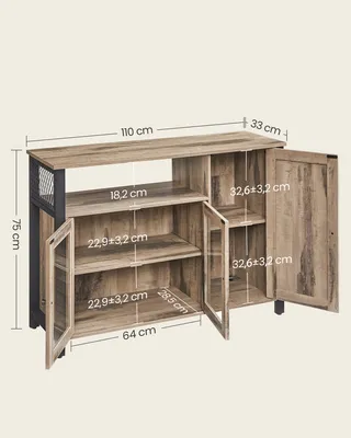Obrázek produktu pro Příborník VASAGLE, kuchyňská skříňka, skříňka se 3 dvířky, do obývacího pokoje, kuchyně, jídelny, 33 x 110 x 75 cm, venkovský styl, dub-hnědočerná CSL096B50