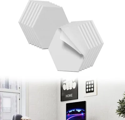 Image de UISEBRT 12x Panneaux acoustiques 30x26cm Hexagon Blanc, Panneaux muraux d'insonorisation, Isolation acoustique haute densité, Absorbeur de son pour home cinéma studio bureau