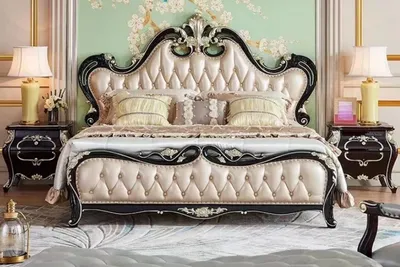 Produktbild von Elegantes Massivholz Doppelbett Kunstleder Klassisch Bett 180x200 cm