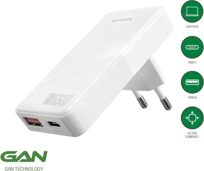 Produktbild von 4smarts Netzladegert FlatPlug Duos 65W GaN 1C+1A wei (541091)