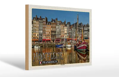 Produktbild von Holzschild Reise 30x20cm Honfleur Frankreich Fischerhafen Boote