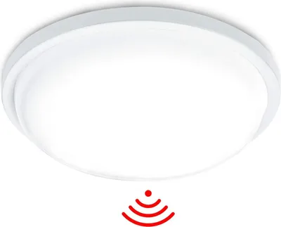 A white LED ceiling light with a motion sensor icon below it.