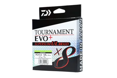 Immagine prodotto di DAIWA TOURNAMENT X8 BRAID EVO+ SUPERSLIM UL, 135m, 0,5mm, 6.4kg / 14,11lbs, chartreuse, filo da pesca intrecciato, 12125-005