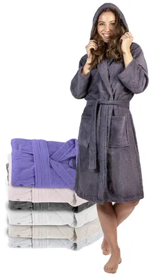 Produktbild von Twinzen - Bademantel Damen Frottee mit Kapuze - 100% Baumwolle - L