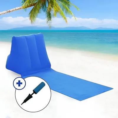 Produktbild von Aufblasbarer Loungesessel mit Pumpe aus reißfestem Material, Strandliege für Camping mit dreieckigem Stützbein, blau - LEHATIKO