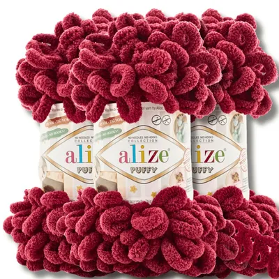 Produktbild von Alize 3x 100g Puffy Wolle, Uni, Häkeln, Stricken (Cherry - 107)