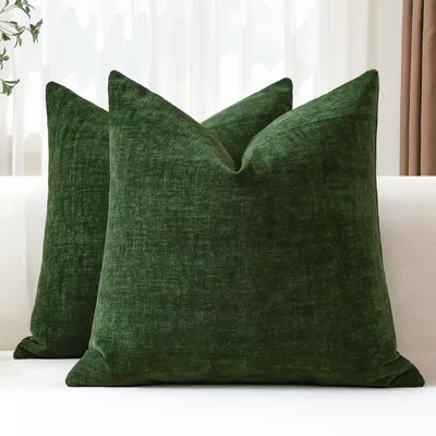 Immagine prodotto di Set di 2 federe per cuscini in ciniglia, 45x45 cm, colore verde, morbide, ideali per la decorazione