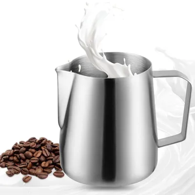 Produktbild von Milchkännchen aus Edelstahl, 400 ml, Milchkanne für Cappuccino und Latte